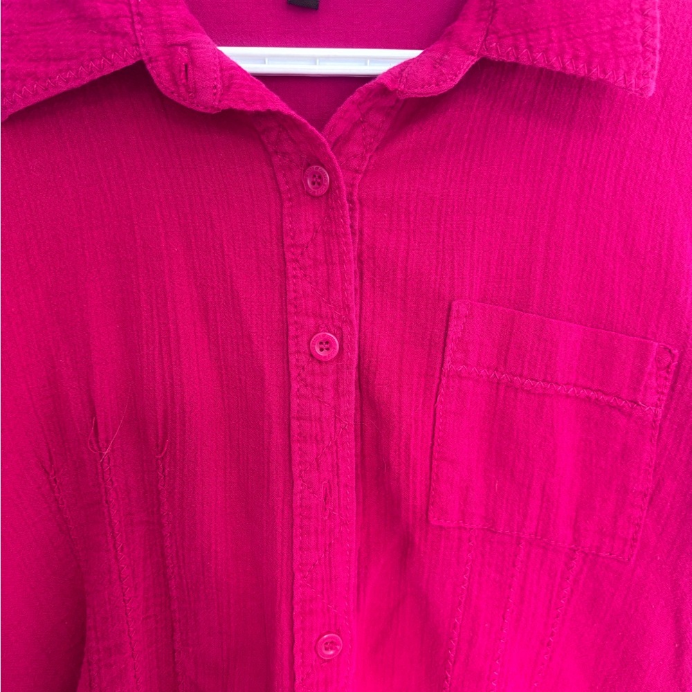 Vibrant Pink 100% Cotton Preshrunk Button-Up Shirt - Picture 2 of 5